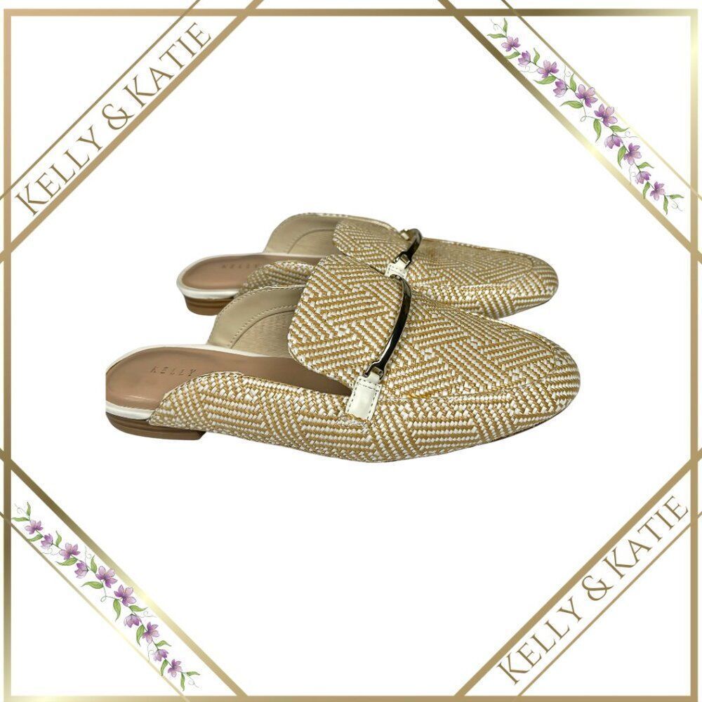 KELLY & KATIE OANA WHITE TAN SLIP-ON MULES Women's 7 M (EUC+) Casual Flats